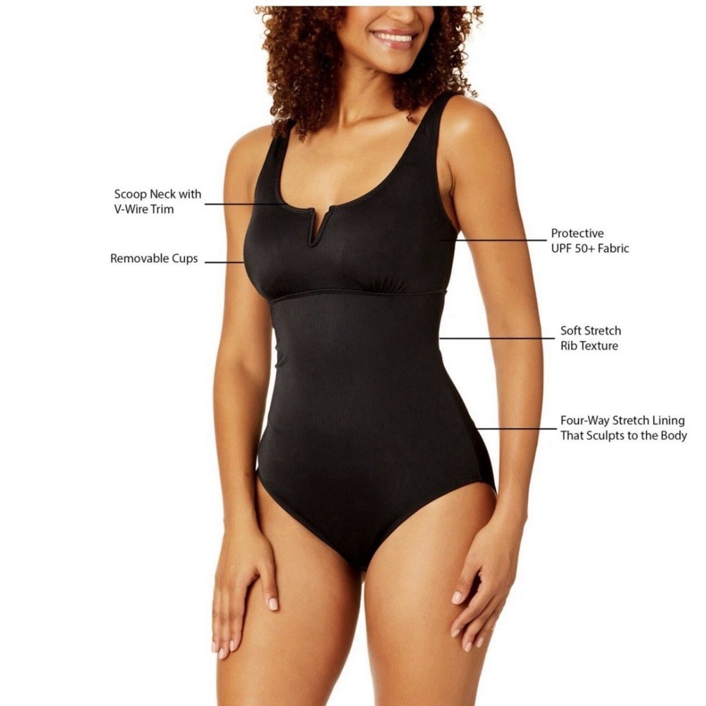 Anne Cole Limited Edition Square Neck One Piece Black Swimsuit Size XL NWT